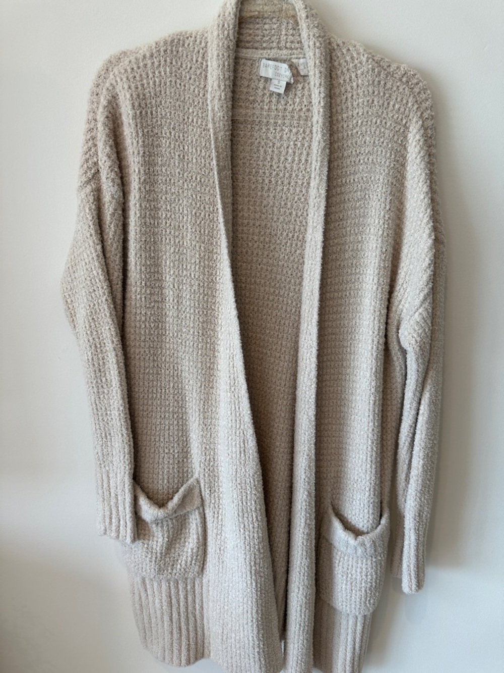 Barefoot Dreams Open-Front Plush Cardigan in Light Taupe